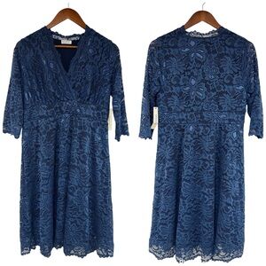 KIYONNA Mademoiselle Lace Midi Dress Size XL Navy Blue Cocktail Party Wedding